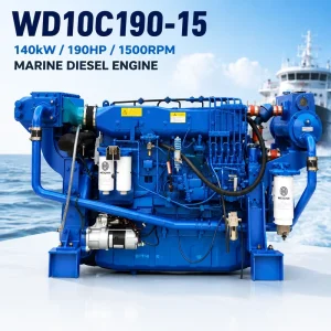 Weichai WD10C190-15 140kW 190HP 1500RPM Marine Diesel Engine Turbocharger Water Cooled Boat Engine for Fishing Boat Workboat