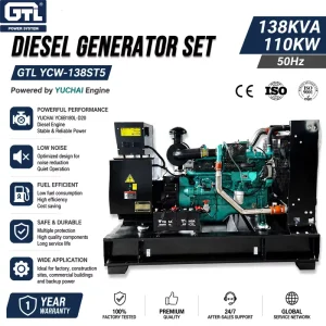 YCW 138ST5 138KVA 110KW 50Hz Diesel Generator Set Yuchai YC6B180L D20 Engine Silent Industrial Backup Power Generator ATS