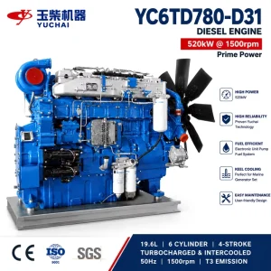 Yuchai YC6TD1000-D30 Diesel Engine 520kW 1500RPM Heavy Duty Power Generation Engine for 416kVA Generator Set